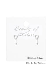 Sterling Silver Key Heart Ear Studs - SS