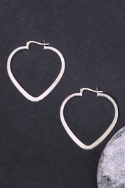 Sterling Silver Big Heart Hoop Earrings - SS