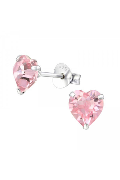 Sterling Silver Heart Ear Studs With Genuine Crystals - SS