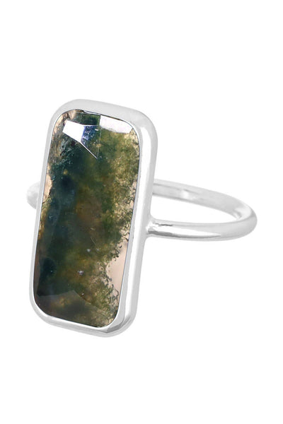 Moss Agate Rectangle Ring - SF