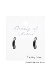 Sterling Silver Half Hoop Ear Studs With Acrylic - SS
