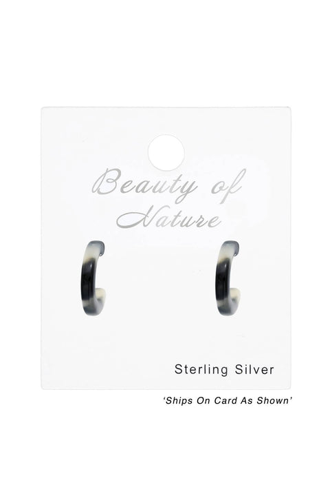 Sterling Silver Half Hoop Ear Studs With Acrylic - SS