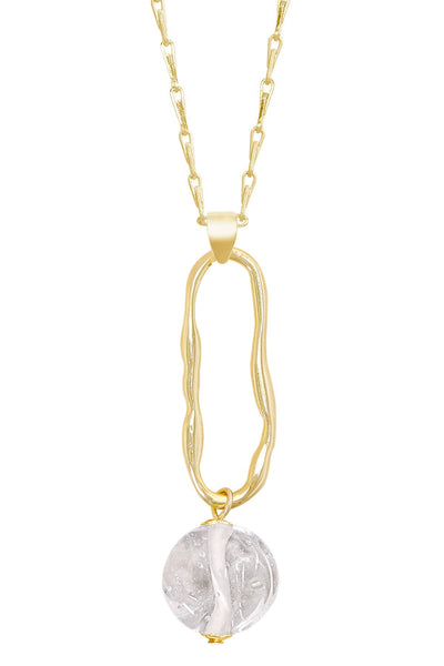 Clear Murano Glass & Freeform Hoop Pendant Necklace - GF