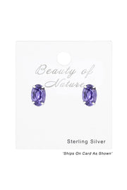 Sterling Silver Oval Ear Studs With Genuine Crystals - SS