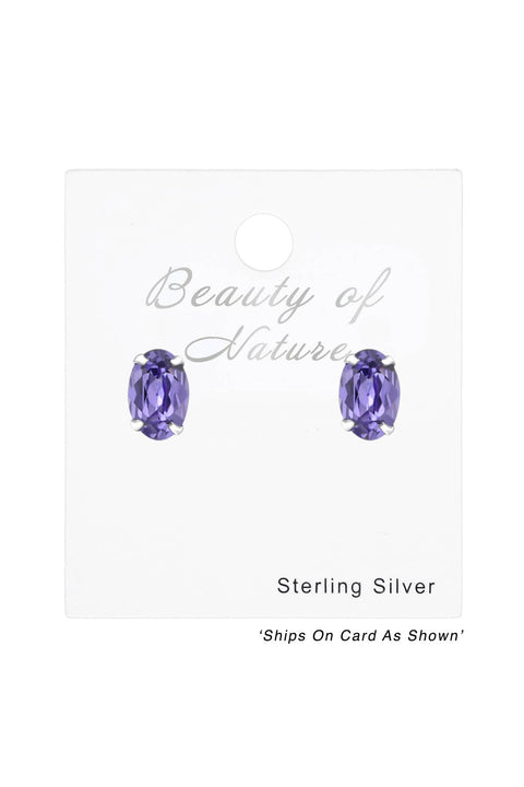 Sterling Silver Oval Ear Studs With Genuine Crystals - SS