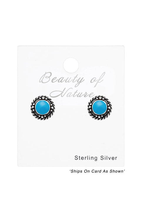Sterling Silver Round Ear Studs With Epoxy - SS
