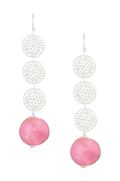 Pink Murano Glass & Daisy Disc Drop Earrings - SF