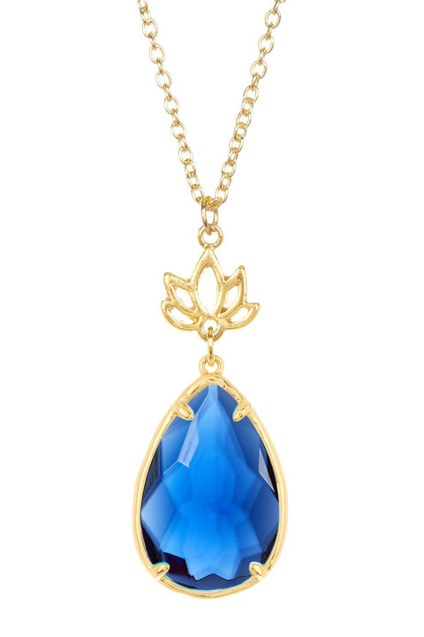 London Blue Crystal & Lotus Pendant Necklace - GF
