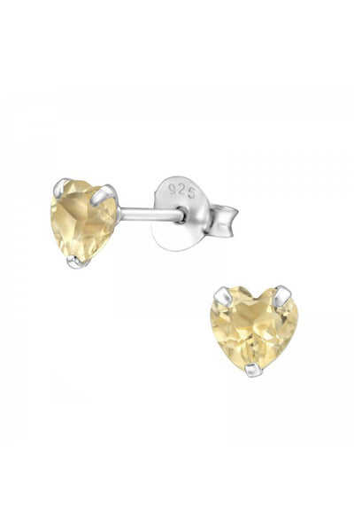 Sterling Silver Heart Ear Studs With Semi Precious - SS