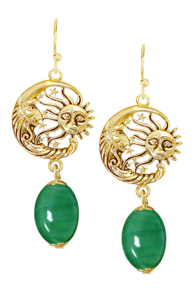 Green Murano Glass With Sun & Moon Drop Earrings - GF