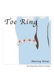 Sterling Silver Flowers Adjustable Toe Ring & Crystal - SS