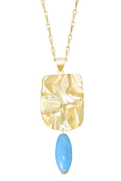 Blue Murano Glass & Wave Textured Pendant Necklace - GF