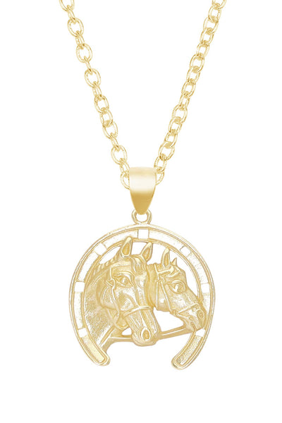 14k Gold Plated Horses Drop Pendant Necklace - GF