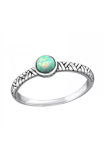 Sterling Silver Band Ring With Opal - SS