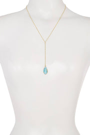 Blue Cat's Eye Wire Wrapped Y Necklace - GF