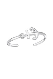 Sterling Silver Anchor Adjustable Toe Ring With Crystal - SS