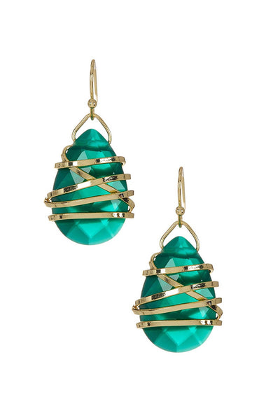 Emerald Crystal Wrapped Earrings In Gold - GF