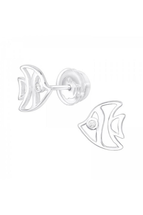 Premium Children's Sterling Silver Fish Ear Studs & CZ - SS