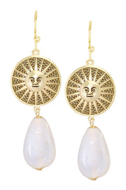 White Murano Glass & Aztec Sun Drop Earrings - GF