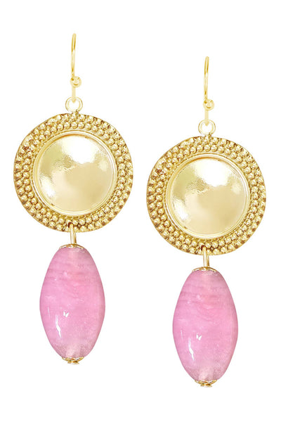 Pink Murano Glass & Vintage Disc Drop Earrings - GF
