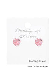 Sterling Silver Heart Ear Studs With Genuine Crystals - SS