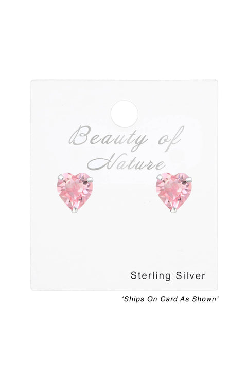 Sterling Silver Heart Ear Studs With Genuine Crystals - SS