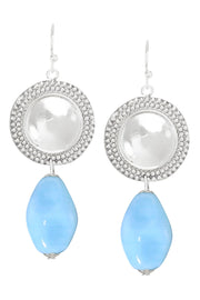 Blue Murano Glass & Vintage Disc Drop Earrings - SF