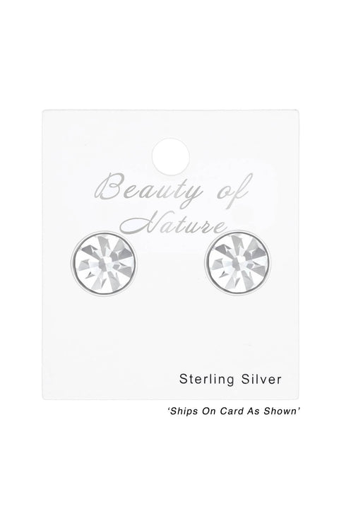 Sterling Silver Round 3.5mm Ear Studs With Crystals - SS