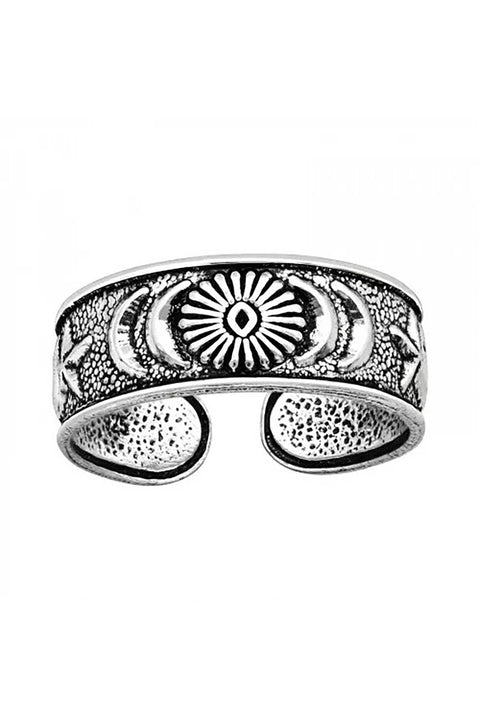 Sterling Silver Sun, Moon and Star Adjustable Toe Ring - SS