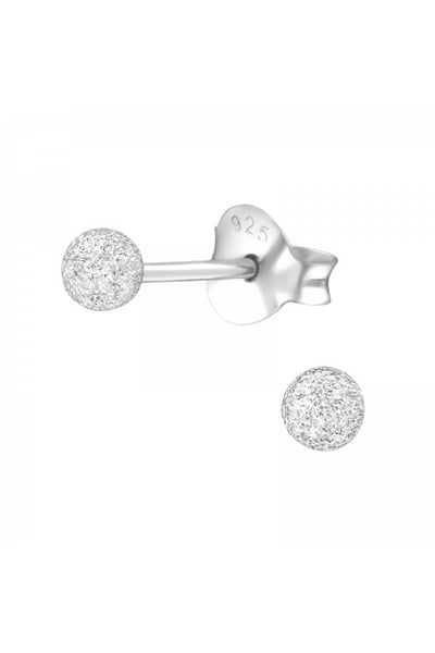 Sterling Silver Ball 3mm Ear Studs With Diamond Dust - SS