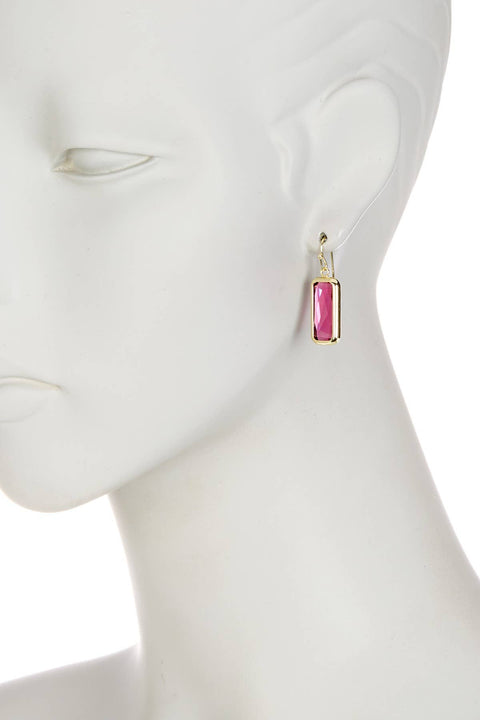 Raspberry Crystal Rectangle Earrings In Gold - GF