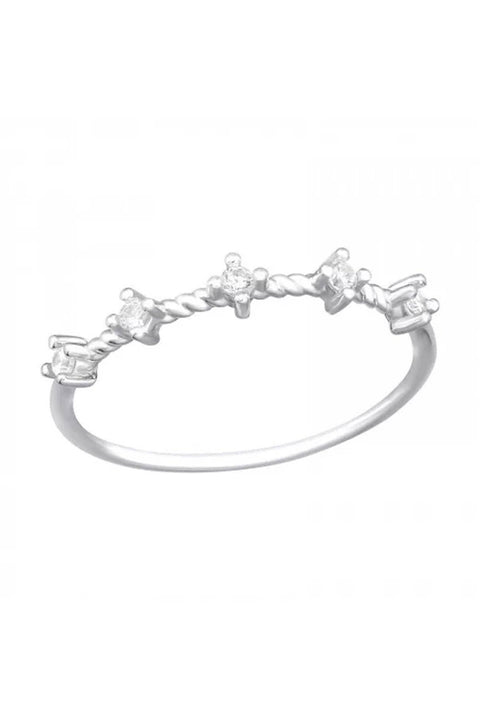 Sterling Silver Stackable Band Ring With CZ - SS