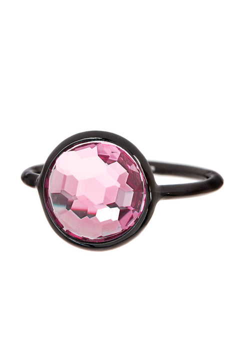 Pink Crystal Round Ring In Gunmetal - SF