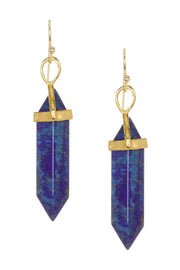 Lapis Hexagonal Prism Dangle Earrings - GF