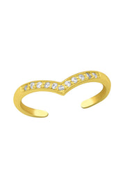 Sterling Silver Adjustable Toe Ring With CZ In Gold  -  VM