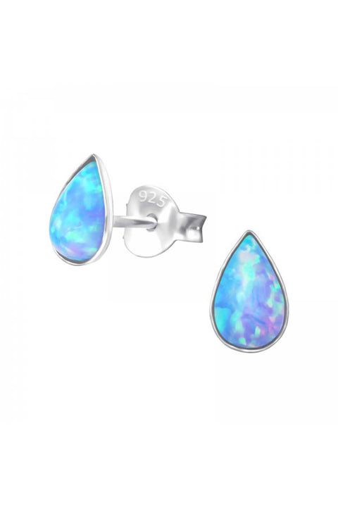 Sterling Silver Pear Ear Studs With Opal - SS