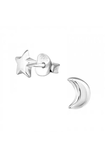 Sterling Silver Star and Moon Ear Studs - SS