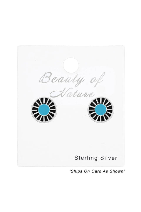 Sterling Silver Wheel Ear Studs With Epoxy - SS