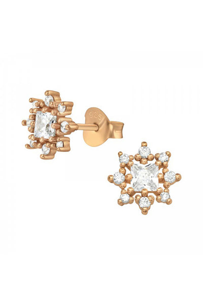 Sterling Silver Flower Cluster Ear Studs With CZ - RG