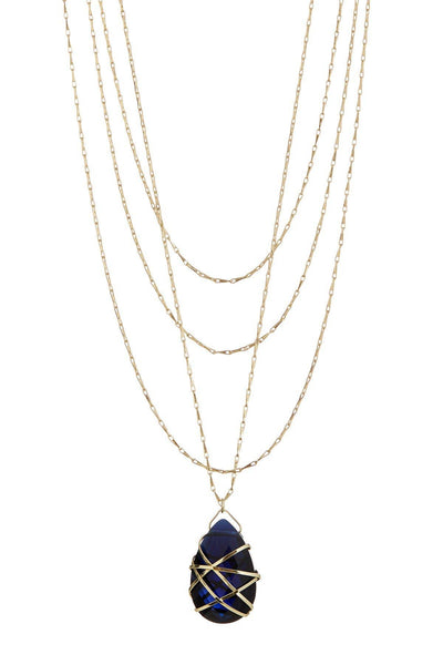 London Blue Crystal With Multi Strand Drape Necklace - GF