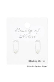 Sterling Silver Half Hoop Ear Studs & Synthetic Pearl - SS