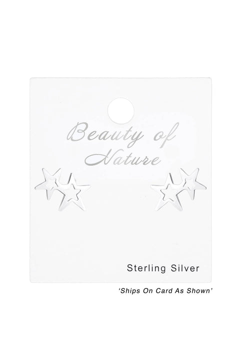 Sterling Silver Double Star Ear Studs - SS