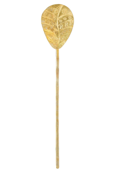 Hammered Leaf Hair Stick In Natural Brass - BR