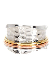 Hammered Tri-Color Spinner Ring - SF