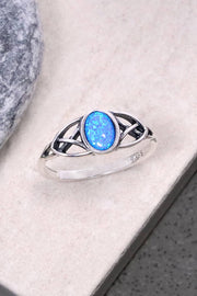 Blue Created Opal & Sterling Silver Celtic Ring - SS
