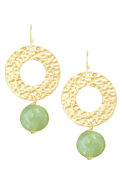 Green Murano Glass & Hammered Circle Drop Earrings - GF