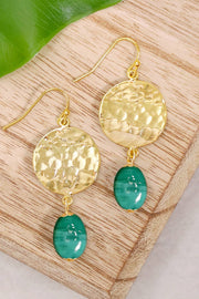 Green Murano Glass & Hammered Disc Drop Earrings - GF