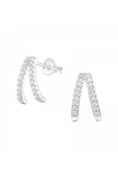 Sterling Silver Geometric Ear Studs With Cubic Zirconia - SS