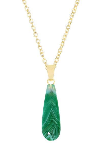 Green Lace Agate Pear Cut Necklace - GF