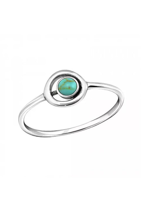 Sterling Silver Circle Ring With Turquoise - SS